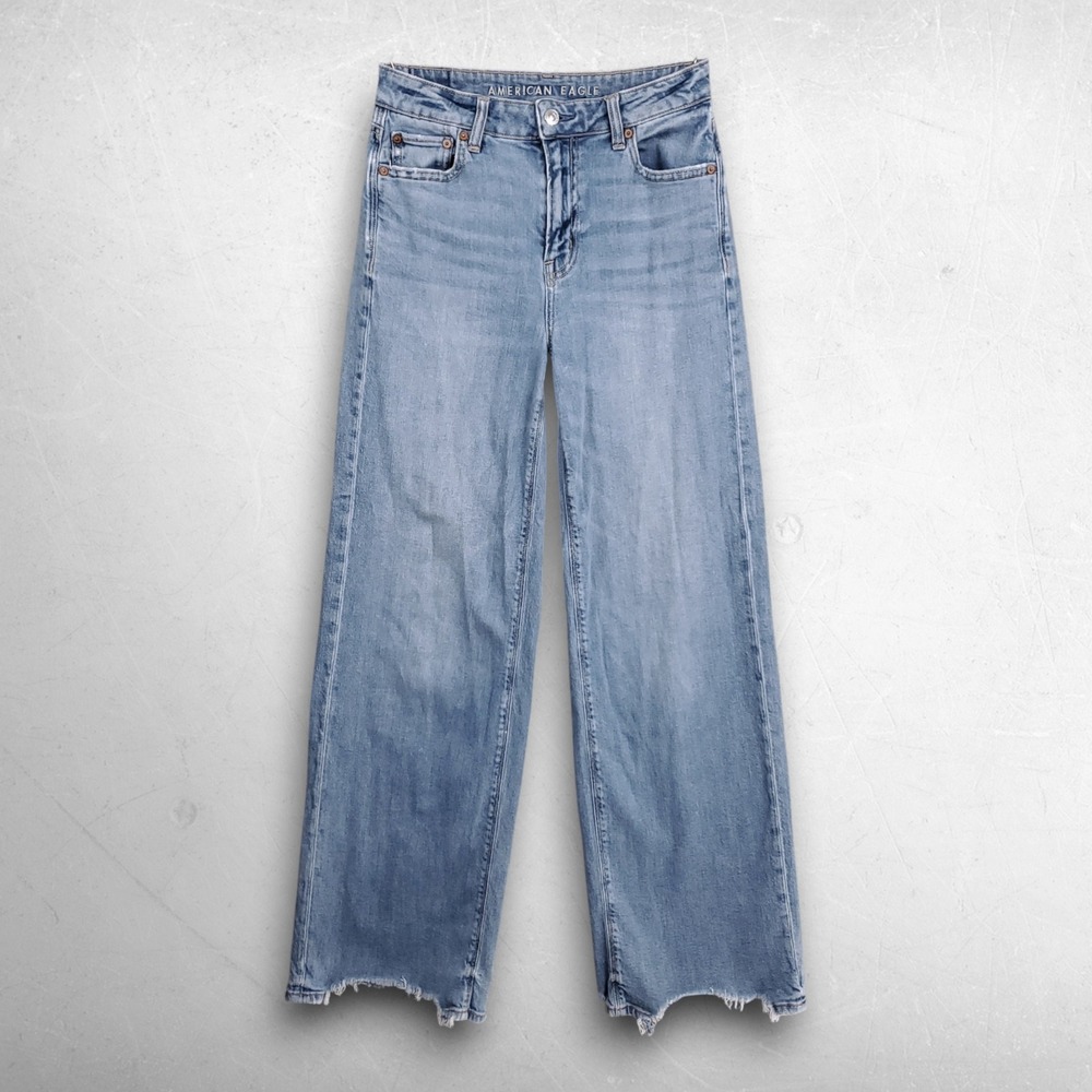 American Eagle Super High Rise Baggy Wide Leg Jeans Women 0 Blue Y2K Streetwear